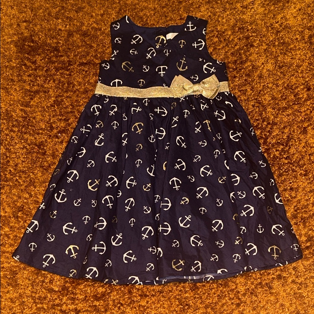 Maggie & Zoe Navy Anchor Print Dress with Gold Bow